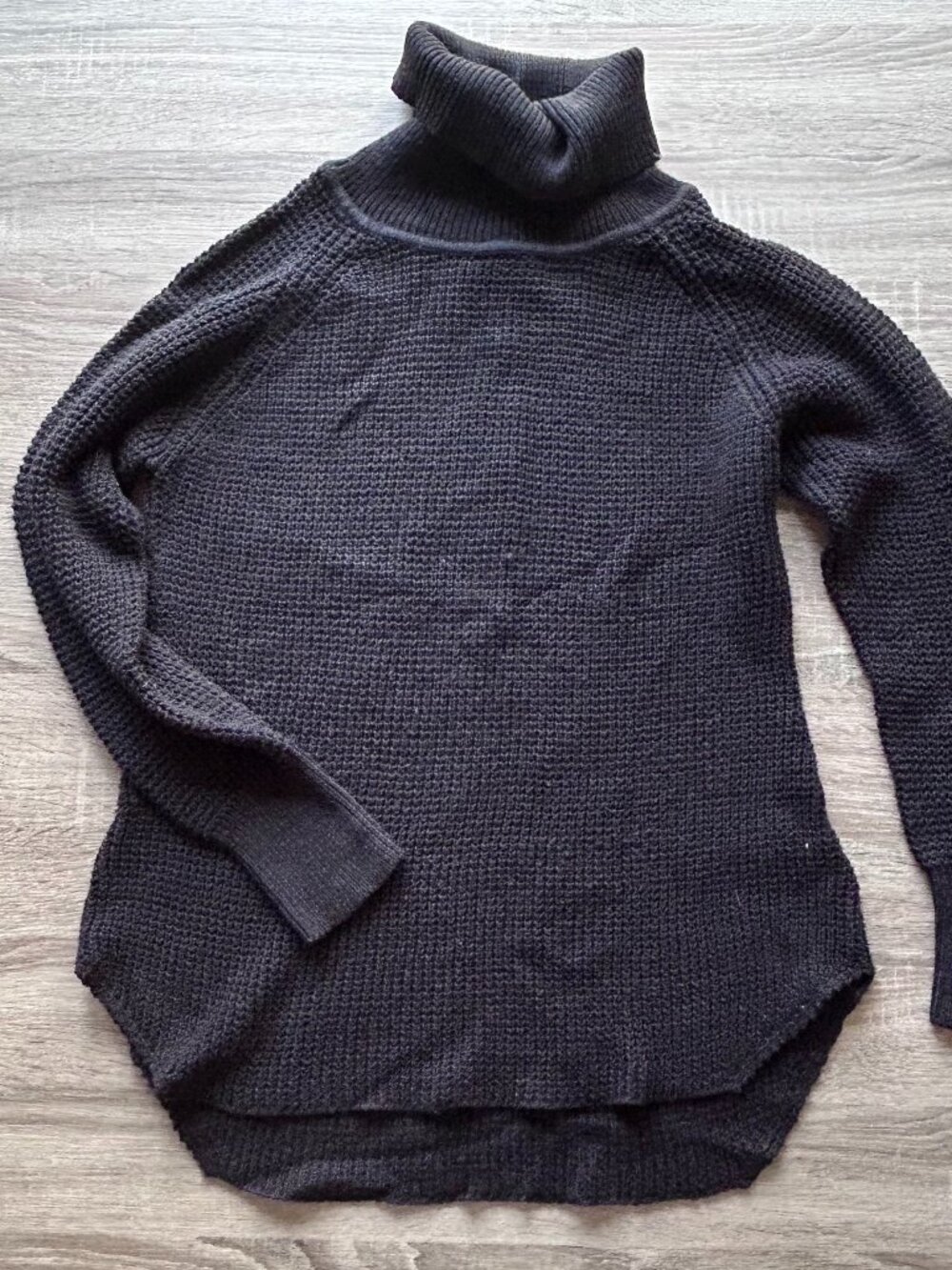 Cloth by KD Black Chunky Knit Turtleneck Sweater High-Low Hem
